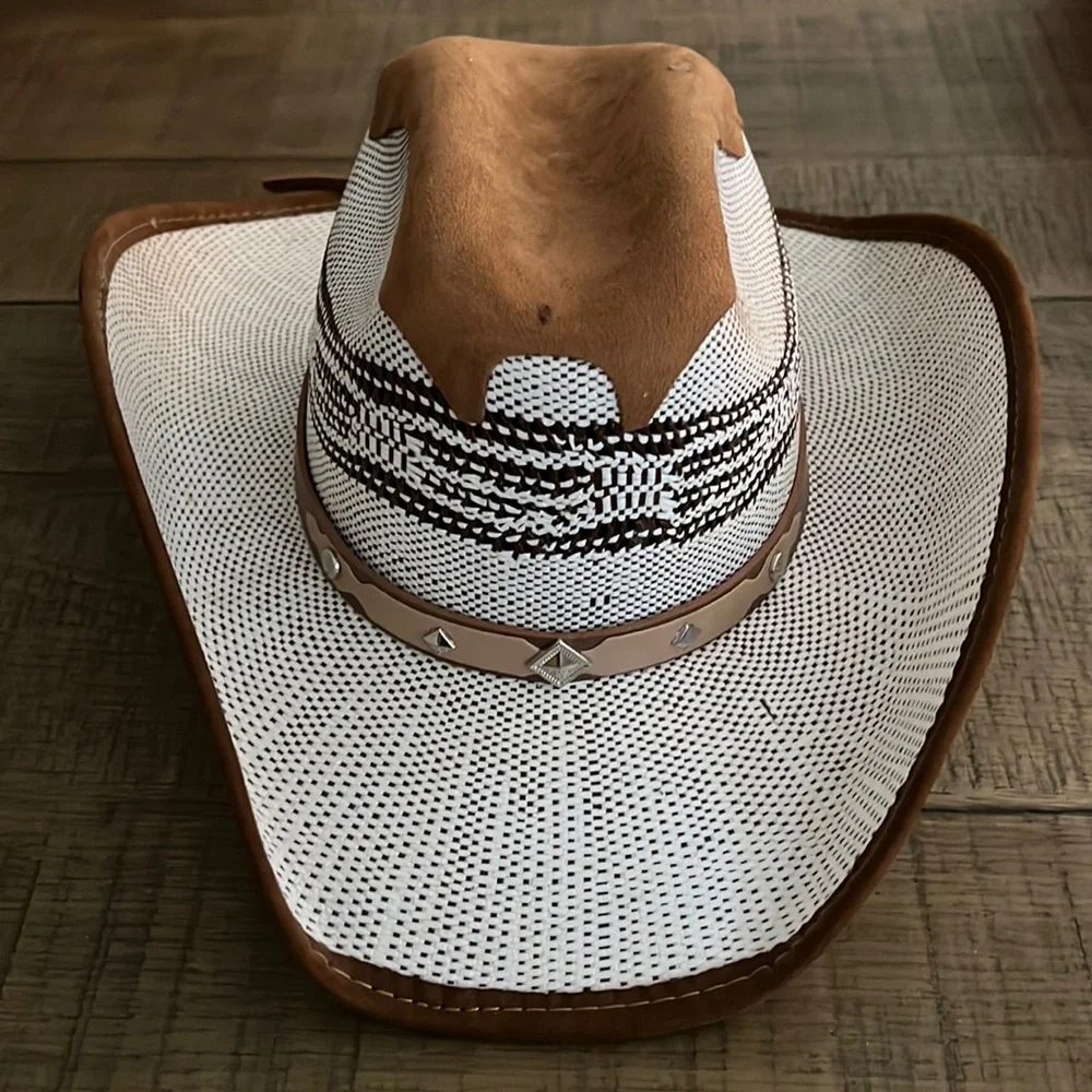 Kids Brown and White Straw Cowboy Hat - Unbranded